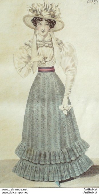 Costume Parisien 1825 # 2337 Robe mousseline Canezou d'organdi