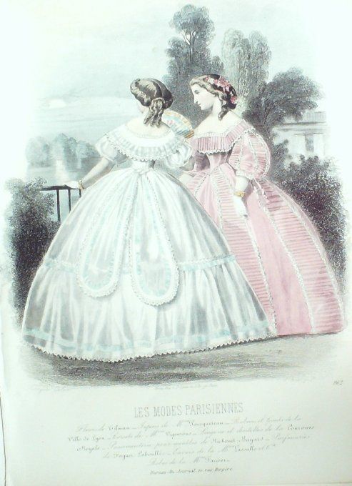 Gravure Les Modes Parisiennes 1861 # 962 Robes satin Maison Fauvet