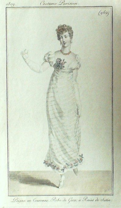 Gravure Mode Costume Parisien 1809 #  962 (eau forte old Fashion plate