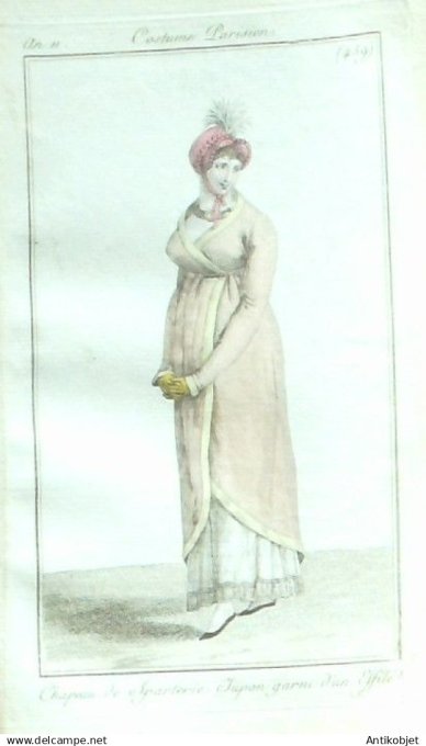 Costume Parisien 1803 an 11 # 459 (eau forte) Jupon garni d'un éffilé