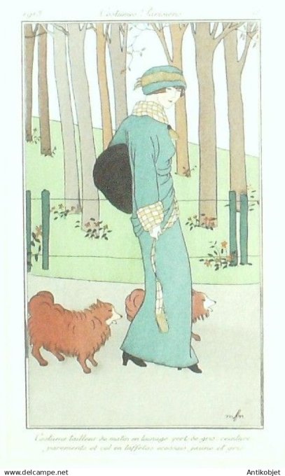 Gravure Costume Parisien 1913 # 58 Nohain Madeleine (eau forte) Tailleur
