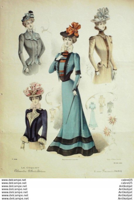 Gravure Mode Le Coquet 1900 # 50 (Old Fashion plate)