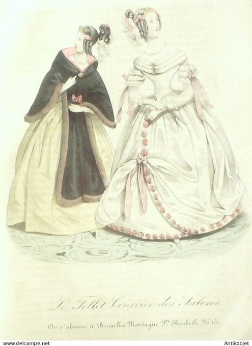 Gravure Mode Le Follet 1833 # 283 (aquarelle Old Fashion plate)