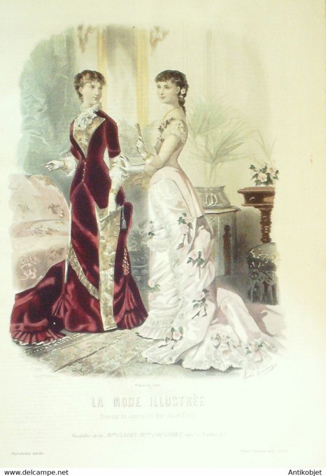 Gravure de mode La Mode illustrée 1879 n°49 (Maison Fladry-Coussinet)
