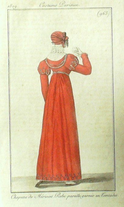 Gravure Mode Costume Parisien 1809 #  963 (eau forte old Fashion plate