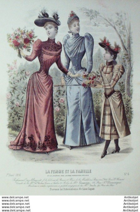 Gravure Mode La Femme & La Famille 1891 # 04 (Old Fashion plate)