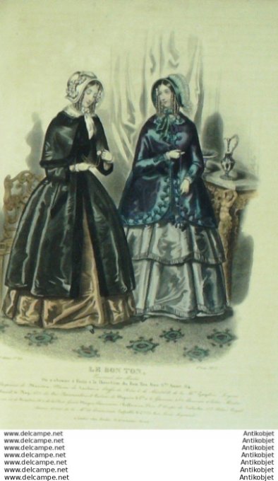 Gravure Mode Le Bon Ton 1845 #  3 (aquarelle old fashion plate)