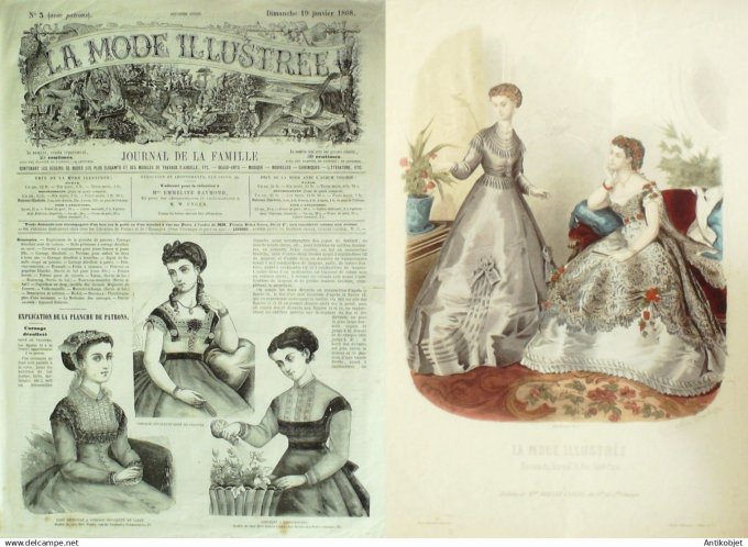 La Mode illustrée journal + gravure 1868 #  3