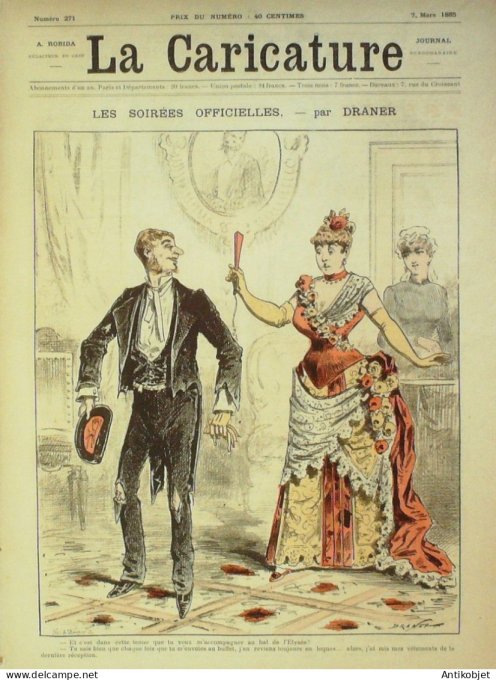 La Caricature 1885 #271 Soirées officielles Draner Claretie par Luque Trock Caran d'Ache