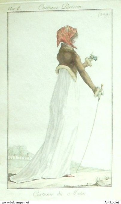 Gravure Costume Parisien 1800 an 8 # 209 (eau forte) Costume matinal dame