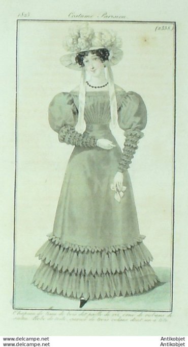Costume Parisien 1825 # 2338 Robe de toile garnie de volans