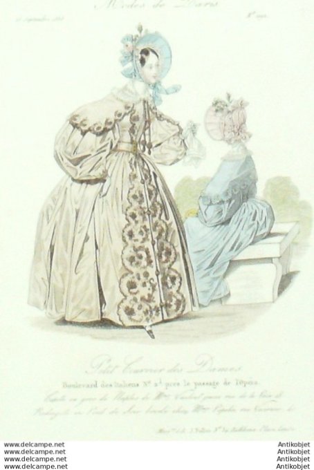 Gravure Mode Courrier des Dames 1835 # 1190 (eau forte old Fashion plate)