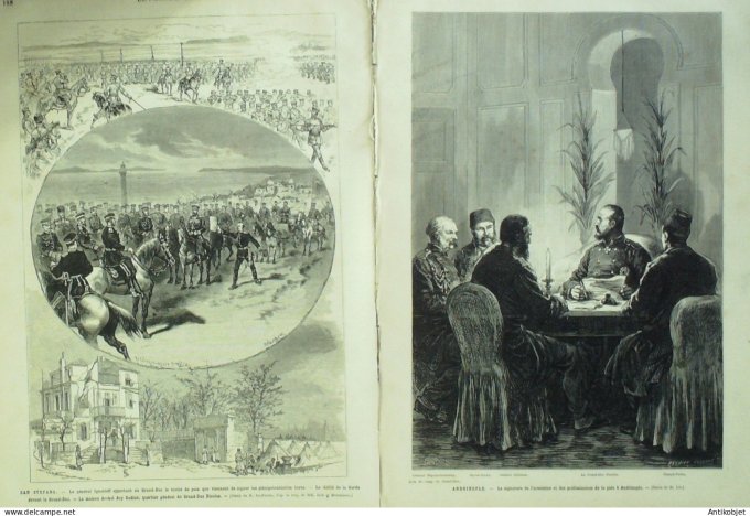 Le Monde illustré 1878 n°1095 Turquie Constantinople Aandrinople traité de Paix Italie San Stefano R