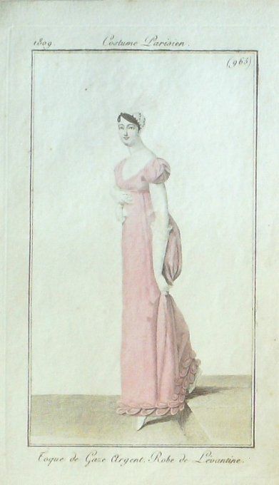 Gravure Mode Costume Parisien 1809 #  965 (eau forte old Fashion plate