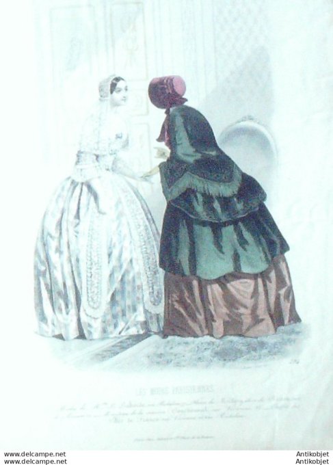 Gravure Les Modes Parisiennes 1847 # 294 Mantelet robes Maison Couchonnal