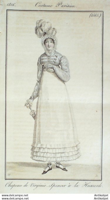 Gravure de mode Costume Parisien 1816 n°1565 Spencer à la Hussarde
