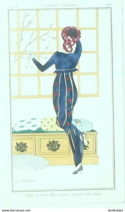 Gravure Costume Parisien 1913 # 63 Bureau Louis (eau forte) Robe de Voile
