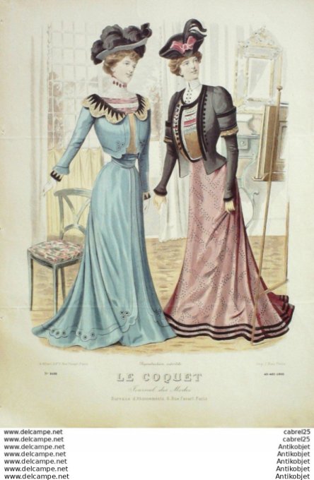 Gravure Mode Le Coquet 1900 # 49 (Old Fashion plate)