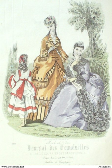 Gravure Mode J.Demoiselles 1873 # 3856 (aquarelle Old Fashion plate)