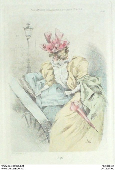 Gravure Mode Boutet (pointe seche aquarellee old Fashion plate) Pl 96-1902