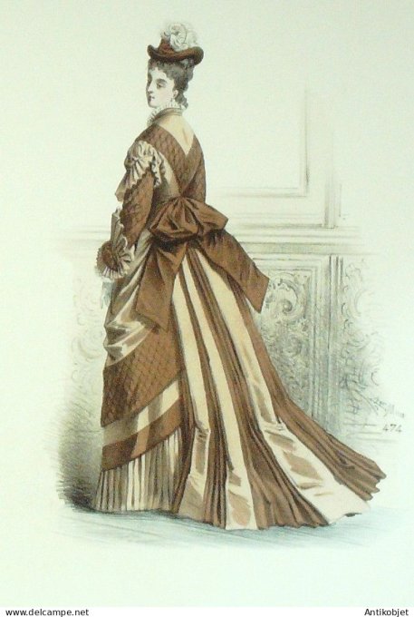 Gravure Mode Elegance Parisienne 1870 # 474 (Old Fashion plate)