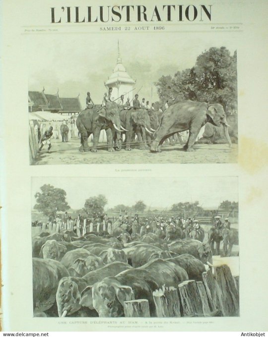 L'illustration 1896 n°2791 Siam Kraal éléphants Bateau rouleur Bazin Mali Tombouctou Dienné