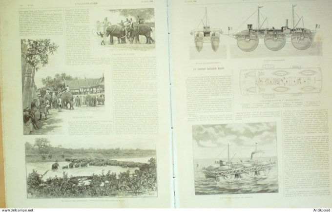 L'illustration 1896 n°2791 Siam Kraal éléphants Bateau rouleur Bazin Mali Tombouctou Dienné