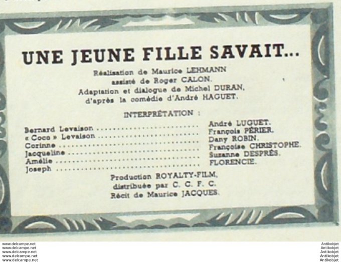 Mon Film 111 48-09-29 Une jeune fille savait Suzanne Despres Francois Perier