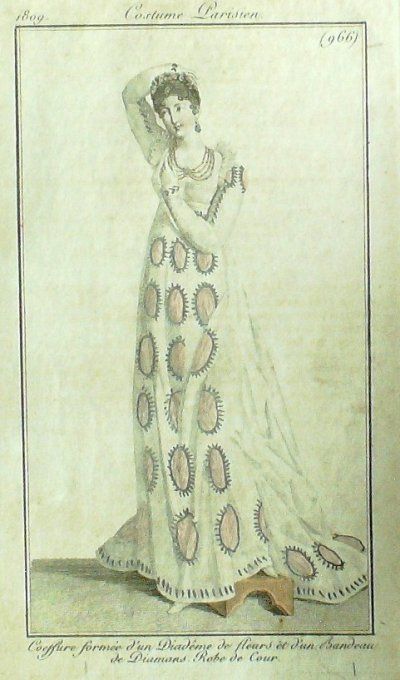 Gravure Mode Costume Parisien 1809 #  966 (eau forte old Fashion plate
