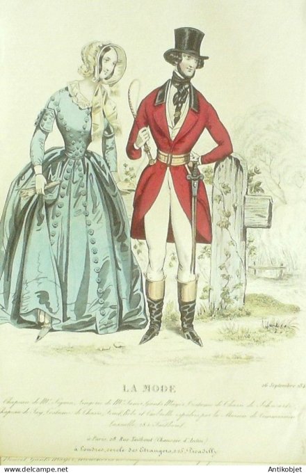 Gravure La mode 1840 # 38 (aquarelle old Fashion plate)