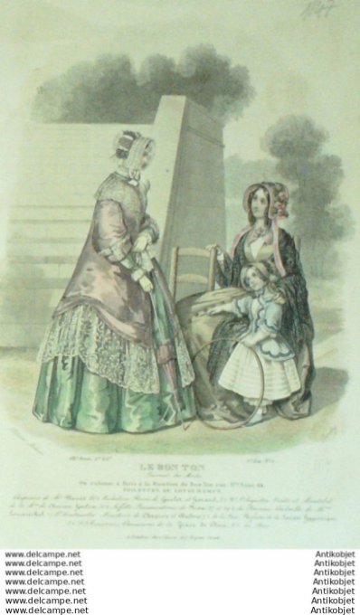 Gravure Mode Le Bon Ton 1846 13 #  1 (aquarelle old fashion plate)