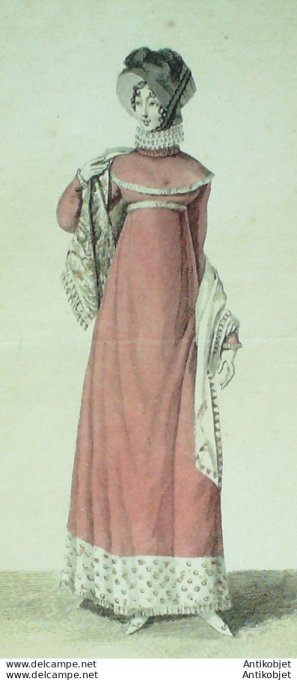Gravure de mode Costume Parisien 1812 n°1197 Robe cachemire à Pélerine