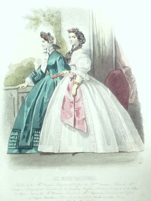 Gravure Les Modes Parisiennes 1861 # 967 Robes en Vichy Maison Fauvet