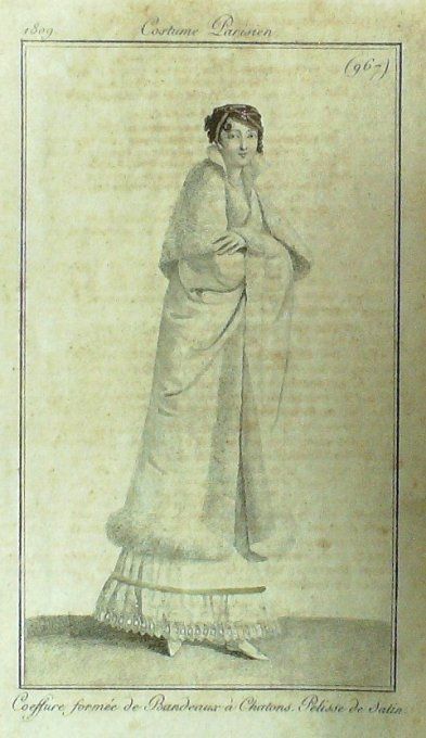 Gravure Mode Costume Parisien 1809 #  967 (eau forte old Fashion plate