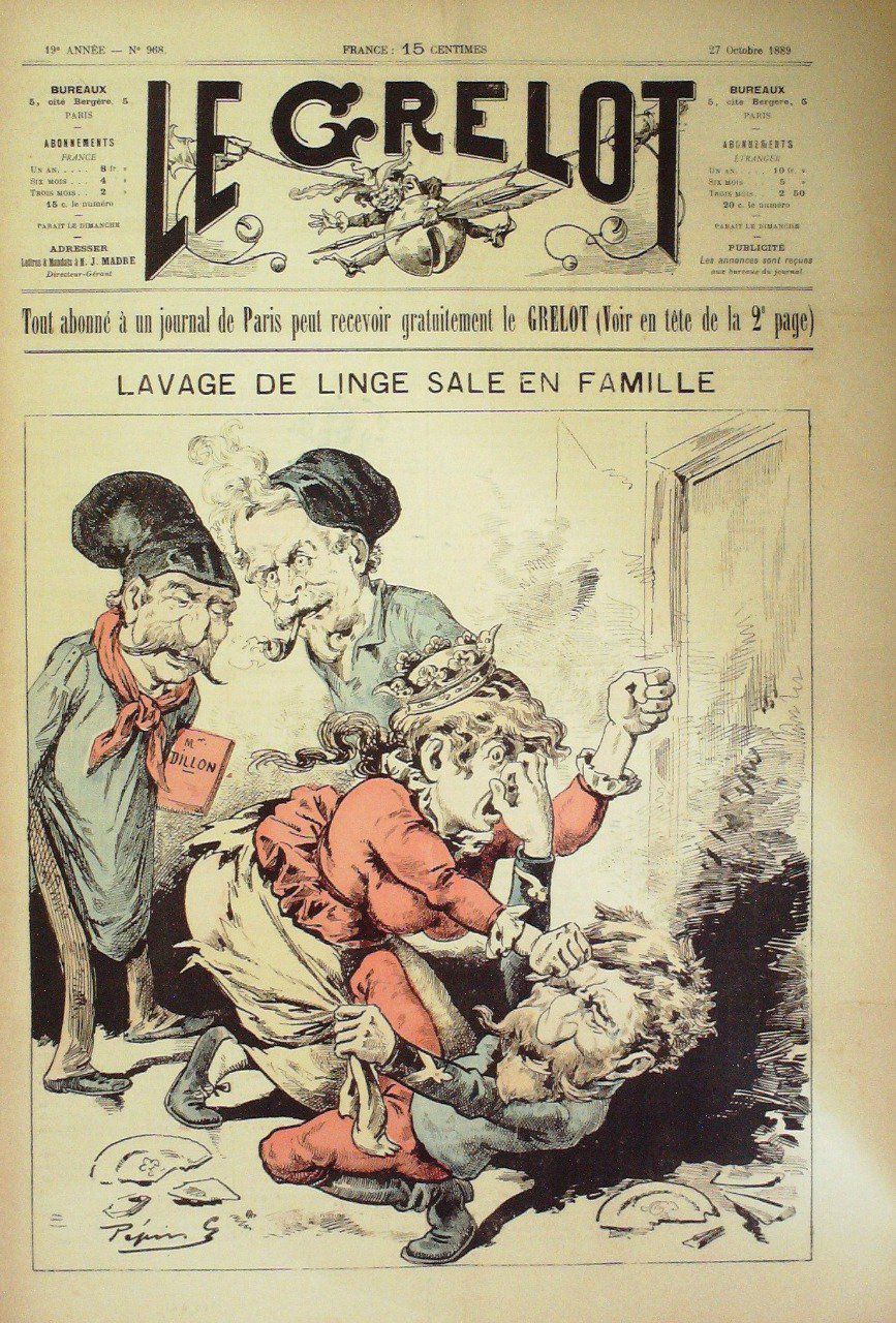 Le Grelot 1889 n°968 LAVAGE de LINGE SALE en FAMILLE PEPIN