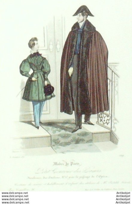 Gravure Mode Courrier des Dames 1835 # 1219 (eau forte old Fashion plate)