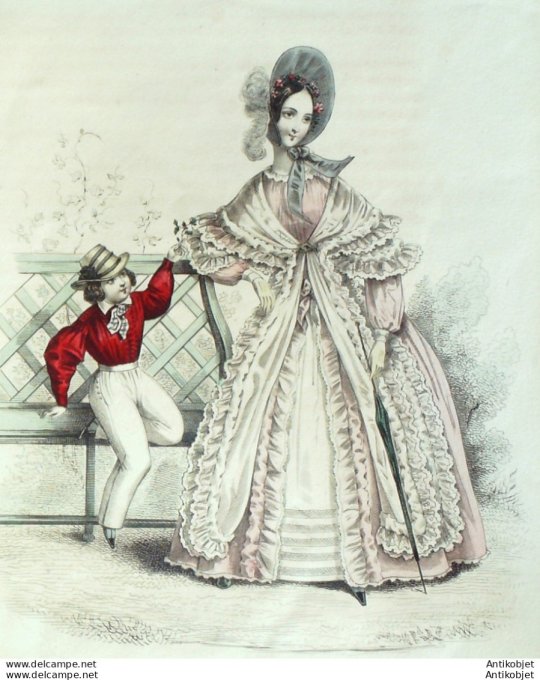 Costume Parisien 1838 # 3578 Peignoir & mantelet en Jaconas