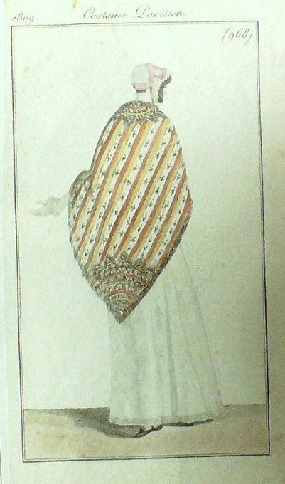 Gravure Mode Costume Parisien 1809 #  968 (eau forte old Fashion plate