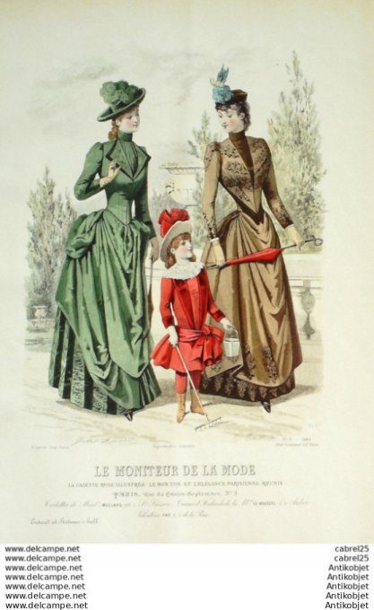 Gravure Mode Le Moniteur 1889 # 09 (Old Fashion plate)