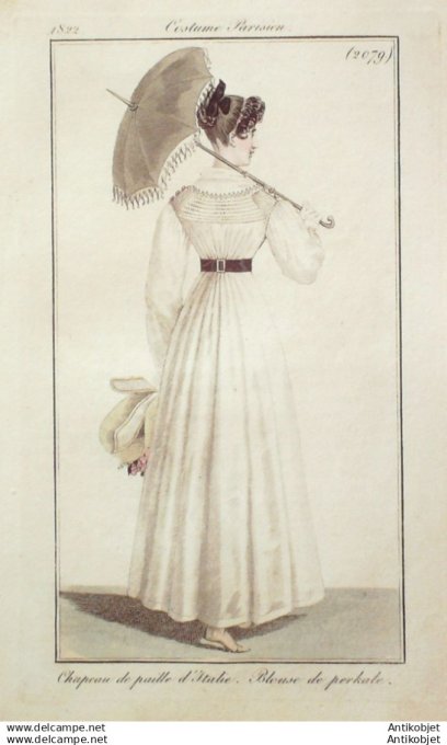 Gravure Mode Costume Parisien 1822 # 2079 (eau forte old Fashion plate