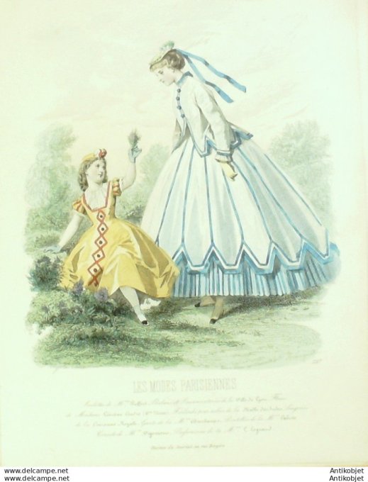 Gravure Les Modes Parisiennes 1865 #1217 Robe gros de Naples Maison Pieffort