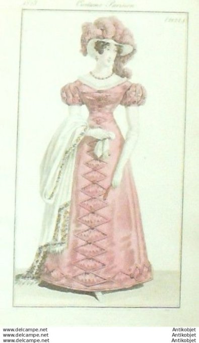 Gravure Mode Costume Parisien 1823 # 2122 (eau forte old Fashion plate