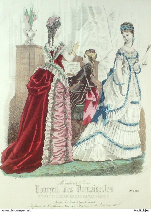 Gravure Mode J.Demoiselles 1875 # 3982 (aquarelle Old Fashion plate)
