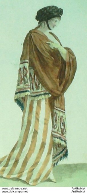 Gravure de mode Costume Parisien 1801 n° 342 (An 10) Schall de Cachemir