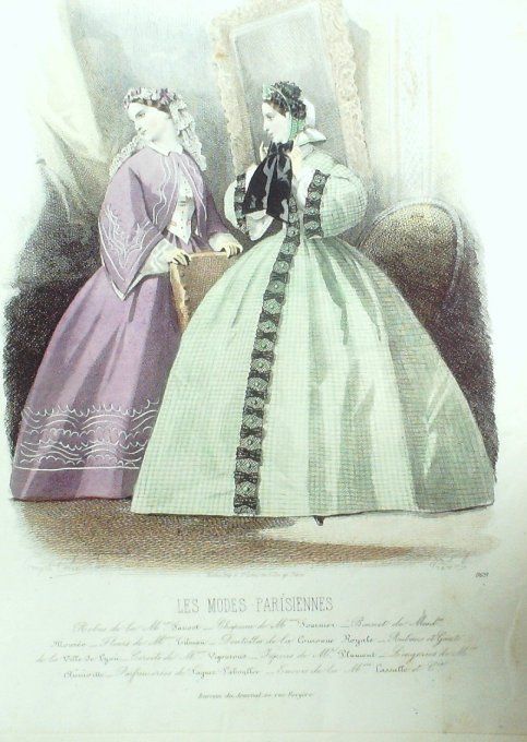 Gravure Les Modes Parisiennes 1861 # 969 Robe en Perkale Maison Fauvet