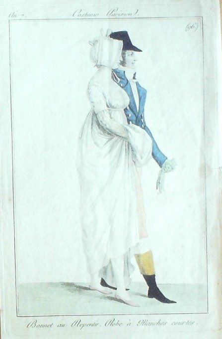 Gravure Mode Costume Parisien 1798 an  7 #  96 (eau forte old Fashion plate