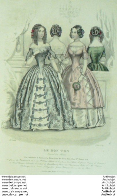 Gravure Mode Le Bon Ton 1845 #  9 (aquarelle old fashion plate)