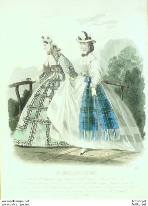 Gravure Les Modes Parisiennes 1863 #1065 Robes tulle Maison Ghys