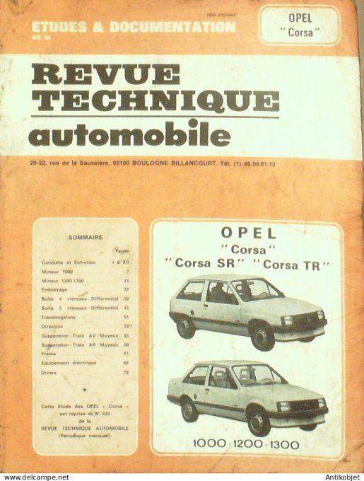 Revue Tech. Automobile 1986 n°432 Opel Corsa SR 1000 1200 1300