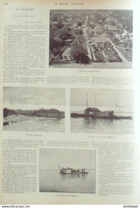 Le Monde illustré 1899 n°2195 Alger CambodgePnom-Penh Mékong roi Norodom Sardaigne Savola